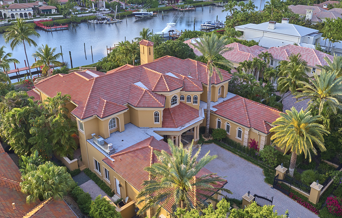 red roof mansion from above
